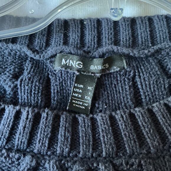 MNG Basics Woman Long Sleeve Pullover Sweater 100% Cotton Blue White Striped L - Picture 6 of 8